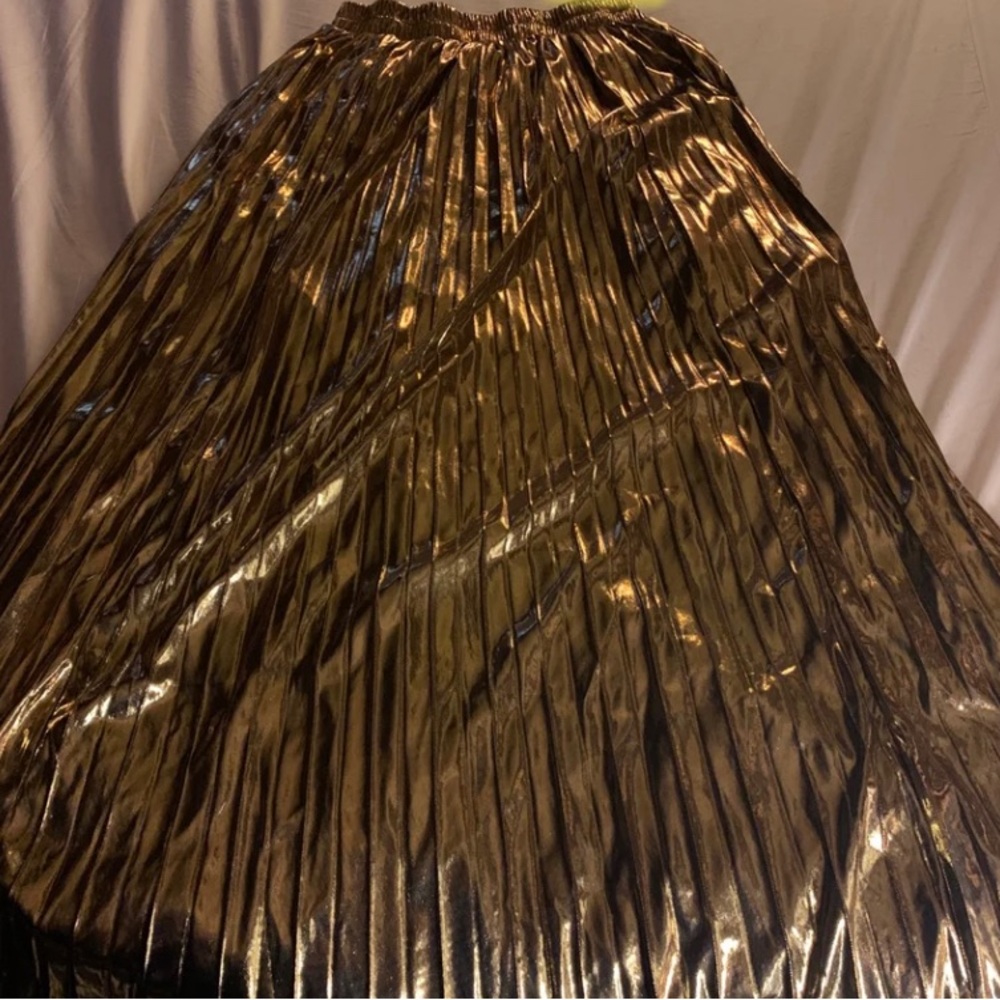 Gold pleated maxi skirt